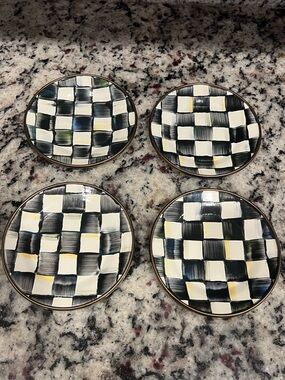 Mackenzie-Childs Courtly Check Saucers - Set of 4.  5 in. NEW; NEVER USED.